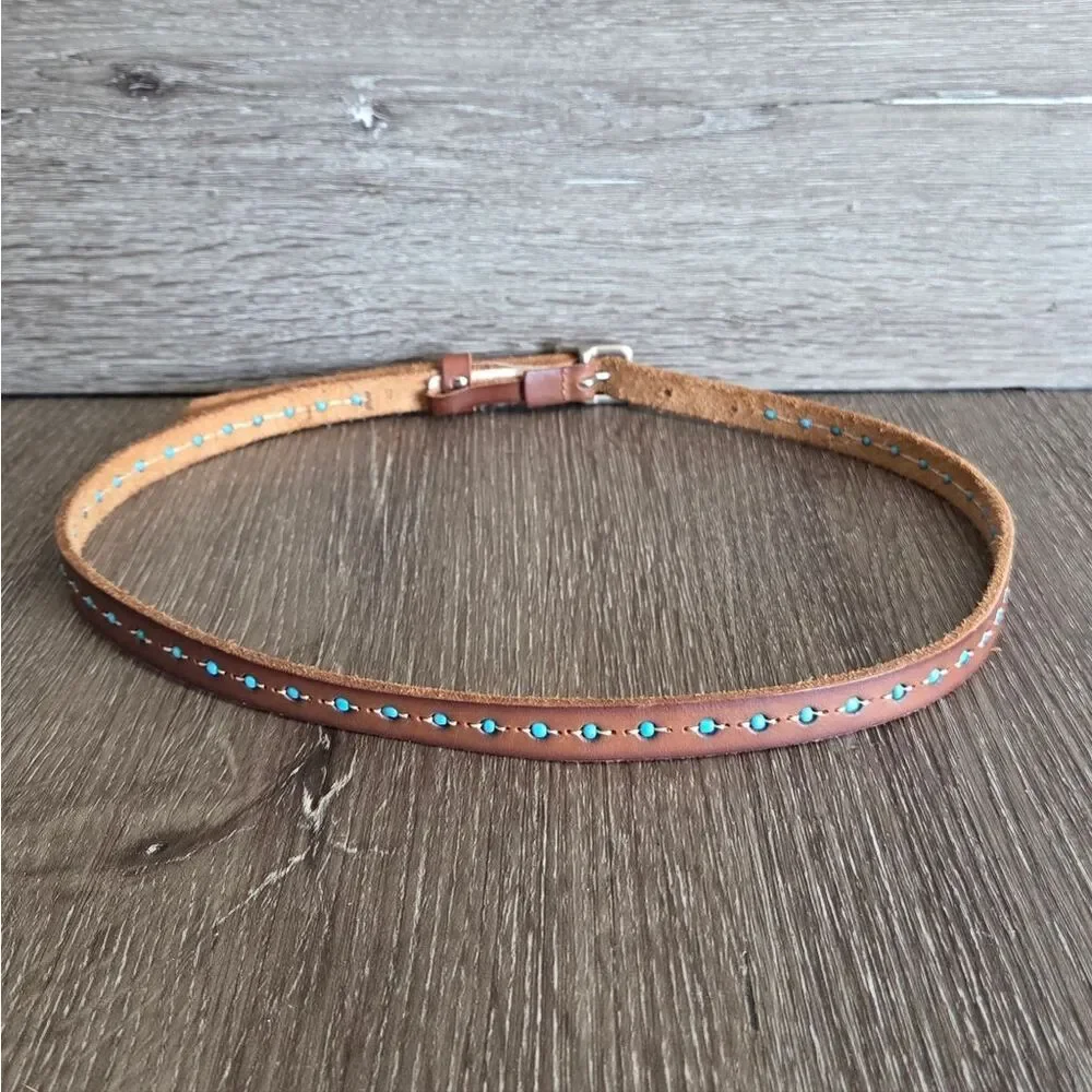 Target Brown Skinny Leather Belt with Turquoise Bead Accents Small